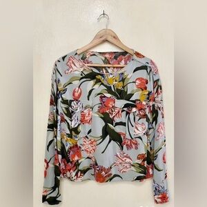 Zara Floral Blouse with Red and Blue Accents